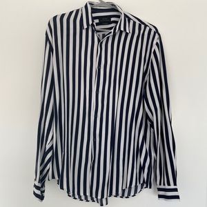 Zara Button Down Shirt in White w/ navy stripes